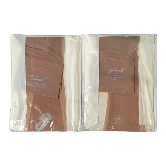 1960s 2 Pairs Treadwell Seamless Agilon Beige Irregular Stockings Sz 9-1/2-10 - Picture 2 of 3